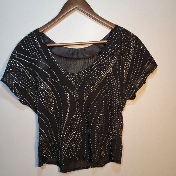 Vintage Rumours sequined see-through black top. Small - Picture 12 of 16